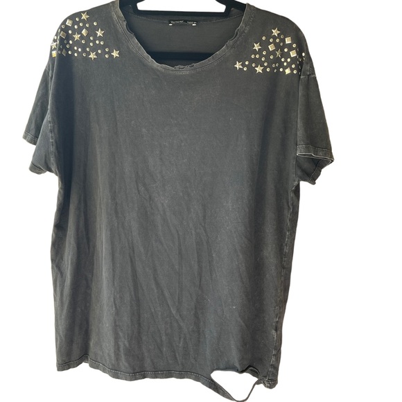 ZARA W/B COLLECTION  Distressed, WashedBlack Oversized Starstudded Tee   Size S - Picture 2 of 12
